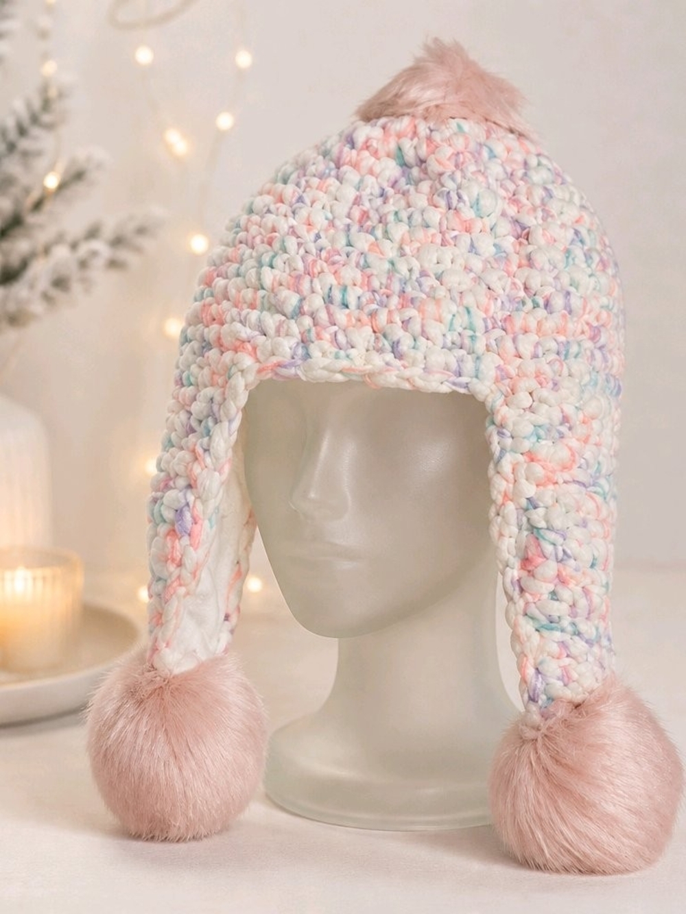 Kids Cozy Multicolor Crochet Pom Pom Earflap Hat - Brand